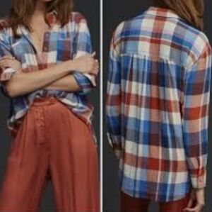 PILCRO SIZE XS Women's Plaid Button-Up Shirt in Red and Blue.Used Good Condition